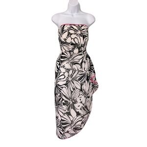 Kay Unger Black & White 100% Silk Strapless Floral Asymmetrical Dress, Size 6